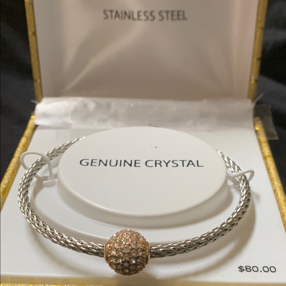 Source Unknown Silver Bracelet with Gold Crystal Bead - Picture 2 of 3